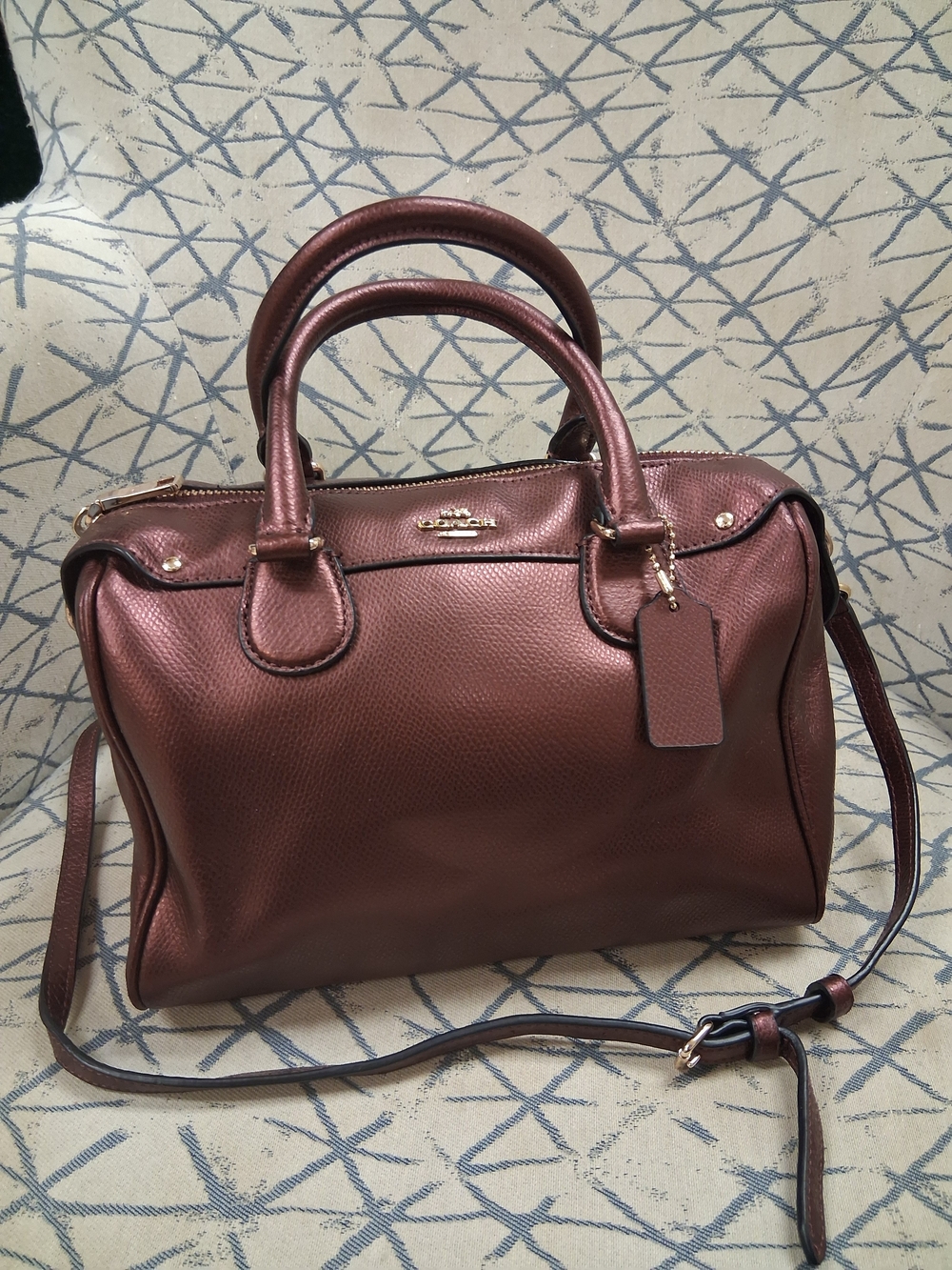 Coach Metallic Brown Leather Satchel with Crossbody Strap